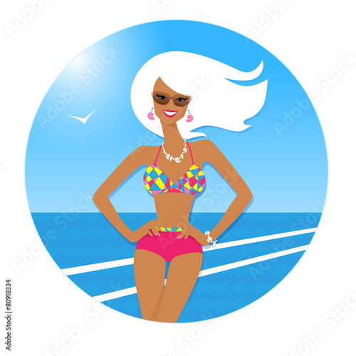 Tanned girl at the seaside.