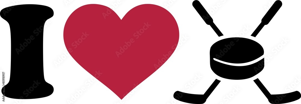 Fototapeta premium I Love Hockey Sticks and Puk