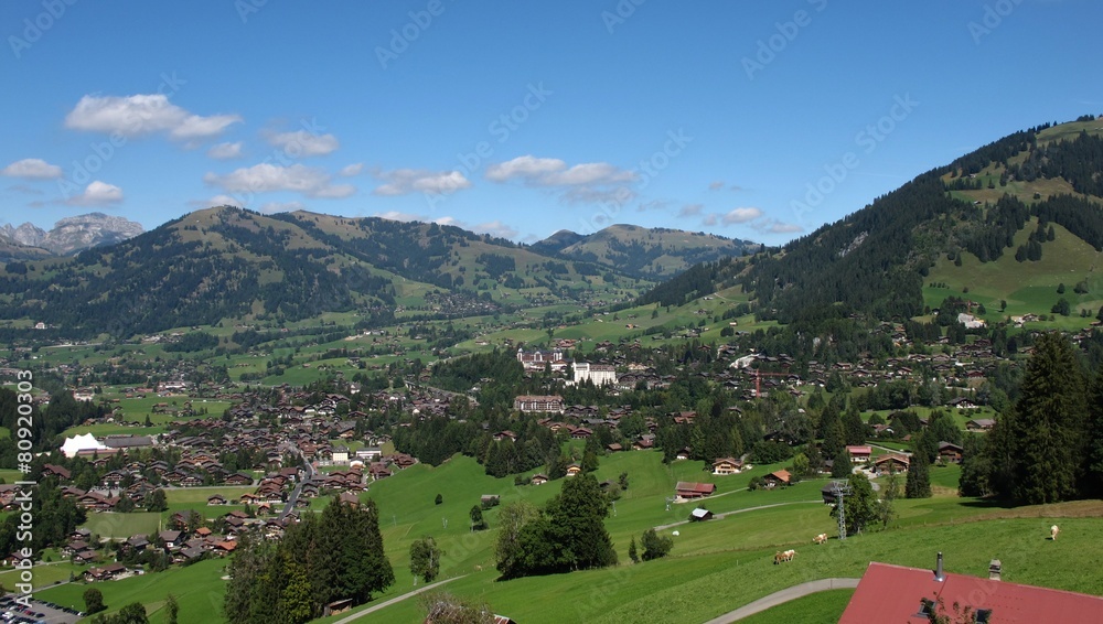 Famous village and holiday resort Gstaad in summer