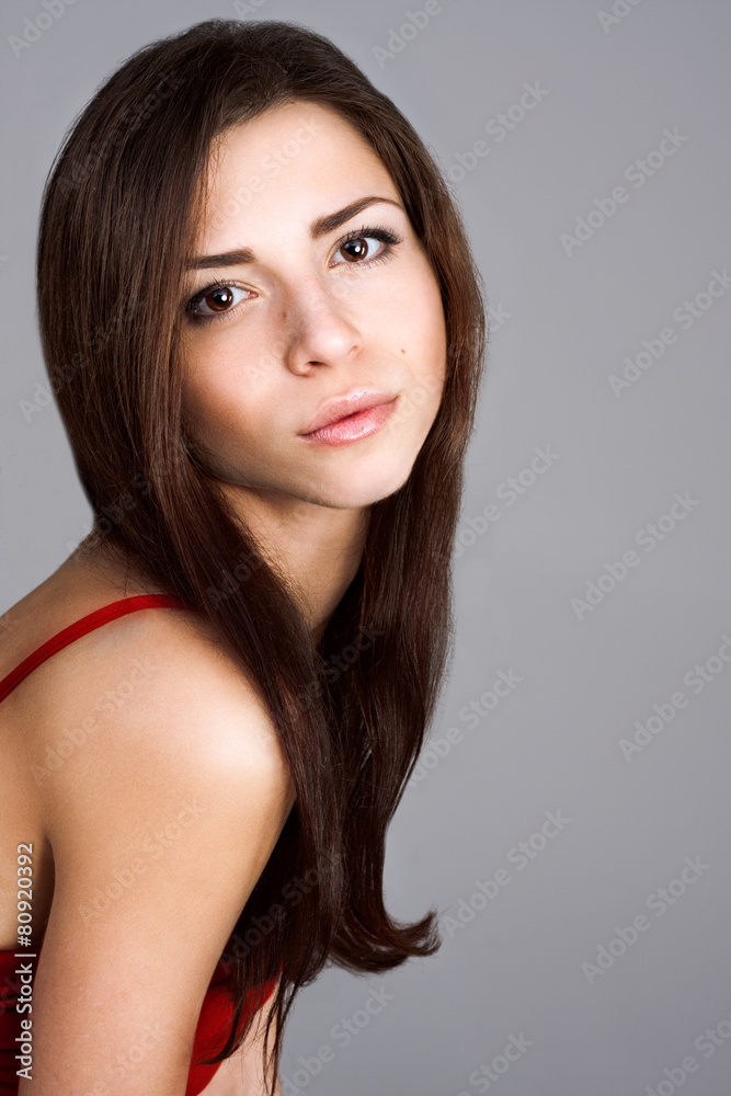 portrait of beautiful brunette with brown eyes portrait of beautiful brunette with brown eyes