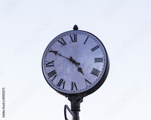 clock spring with reflection of tree branches