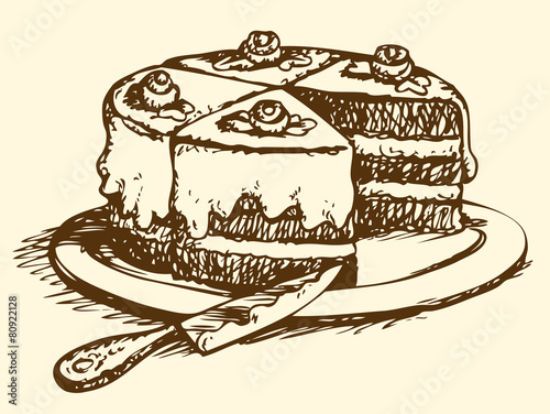 Sliced cake. Vector drawing