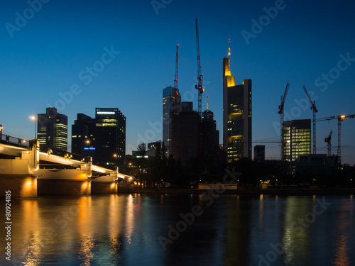 Skyscrapers at the River Main in Frankfurt  Germany  at sunset