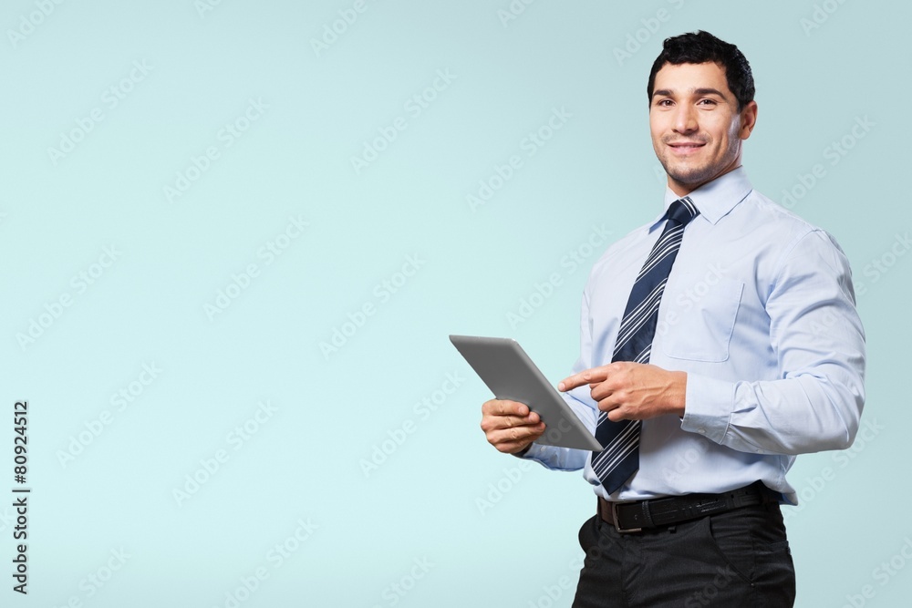 30s. Businessman With Digital Tablet In Warehouse 30s. Businessman With Digital Tablet In Warehouse