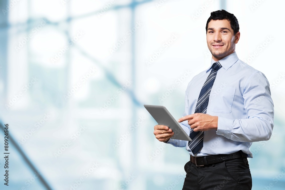 30s. Businessman With Digital Tablet In Warehouse 30s. Businessman With Digital Tablet In Warehouse
