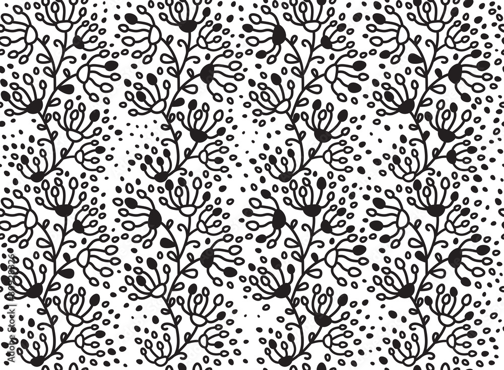 Vector seamless floral pattern black silhouette. Vector seamless floral pattern black silhouette.