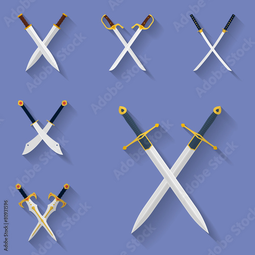 Icon set of ancient swords. Flat style