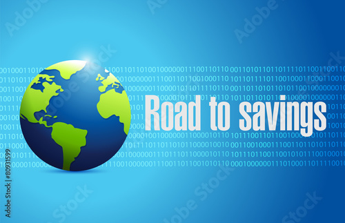 road to savings globe sign illustration