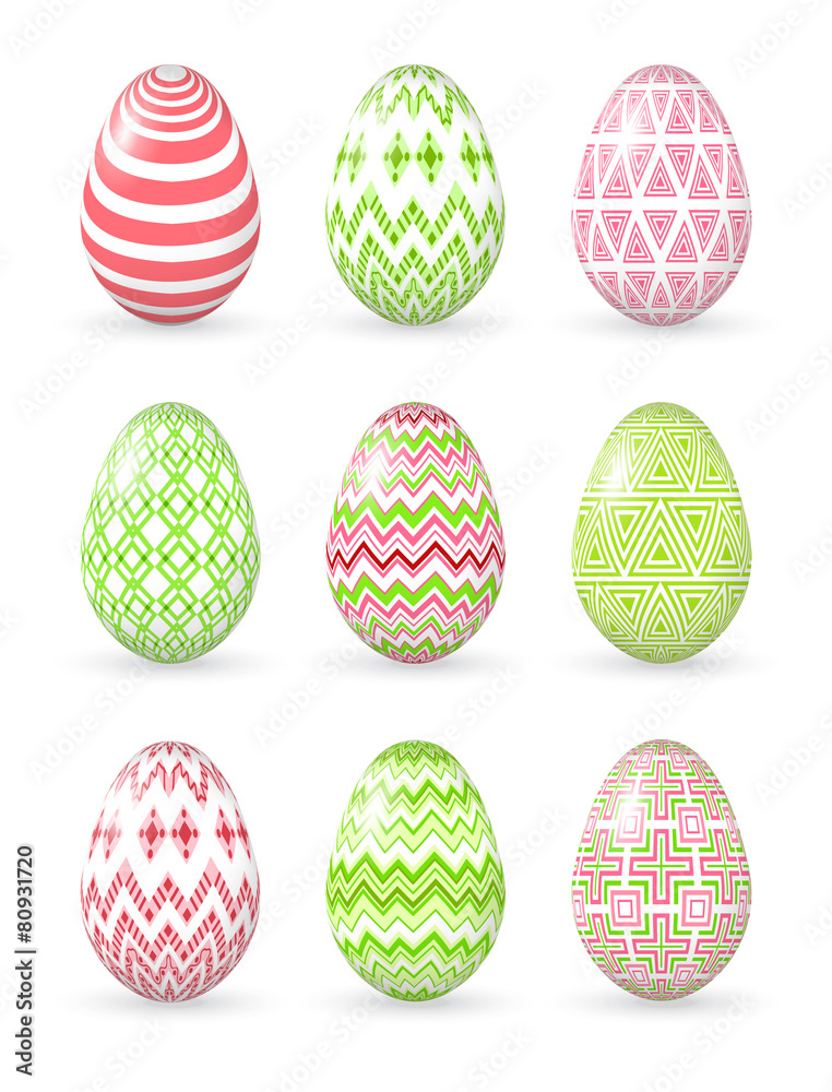 Easter eggs on the white background.