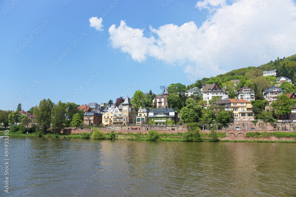 Quay of Neckar river in summer