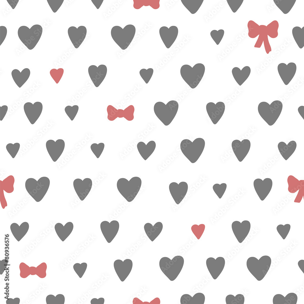 Hand drawn seamless pattern with hearts and bows