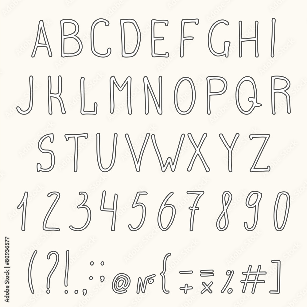 Hand drawn grunge font. Hand drawn letters and numbers Hand drawn grunge font. Hand drawn letters and numbers