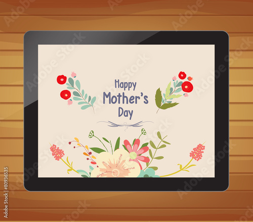 happy mother day with floral on tablet