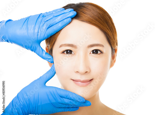 closeup young woman face with medical beauty concept