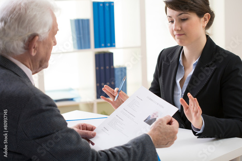 Elderly man during job interview