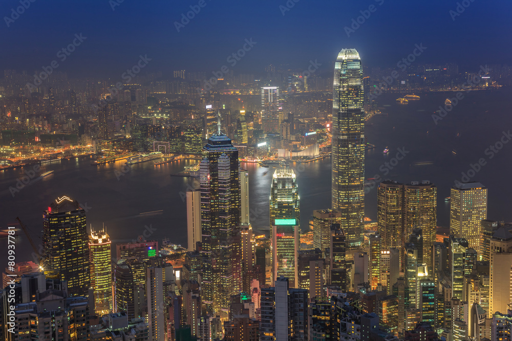 Hong Kong city skyline view from The Victoria Peak