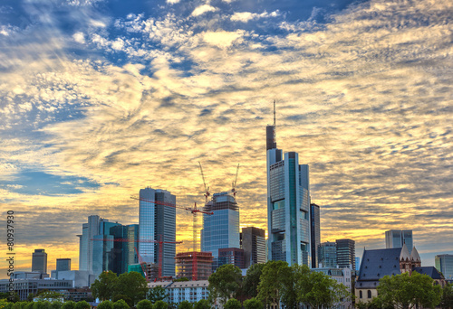 Frankfurt Germany Skyline when sunset