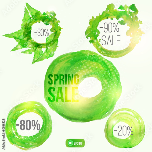 Vector watercolor spring splash set of  circle banners with