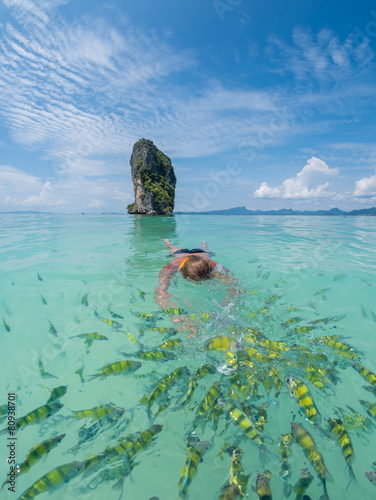 Woman swimming with snorkel  Andaman Sea
