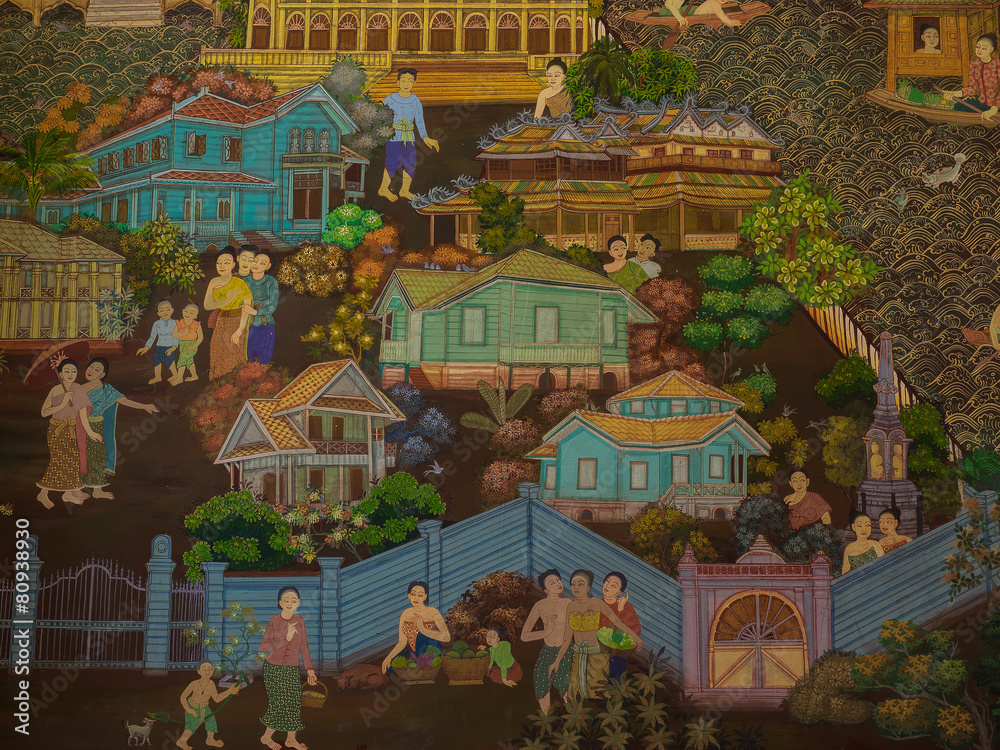 Thai temple painting of life Thai temple painting of life