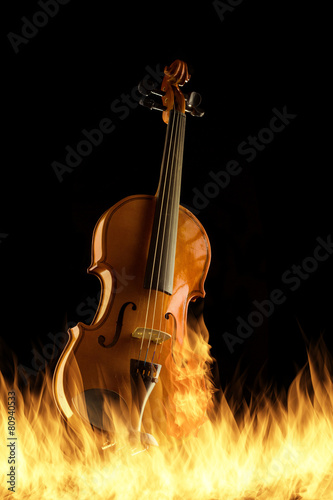 violin and bow isolated on black photo