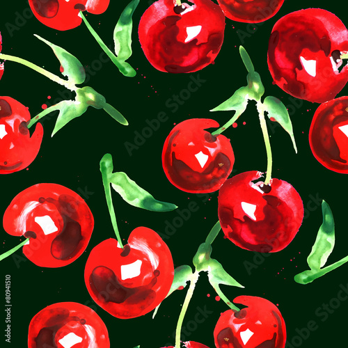 seamless pattern of watercolor cherry