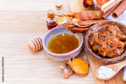 All of thai skin care ingredients. - Macro shot with copy space. photo