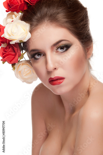 Sexy woman with flowers in her head