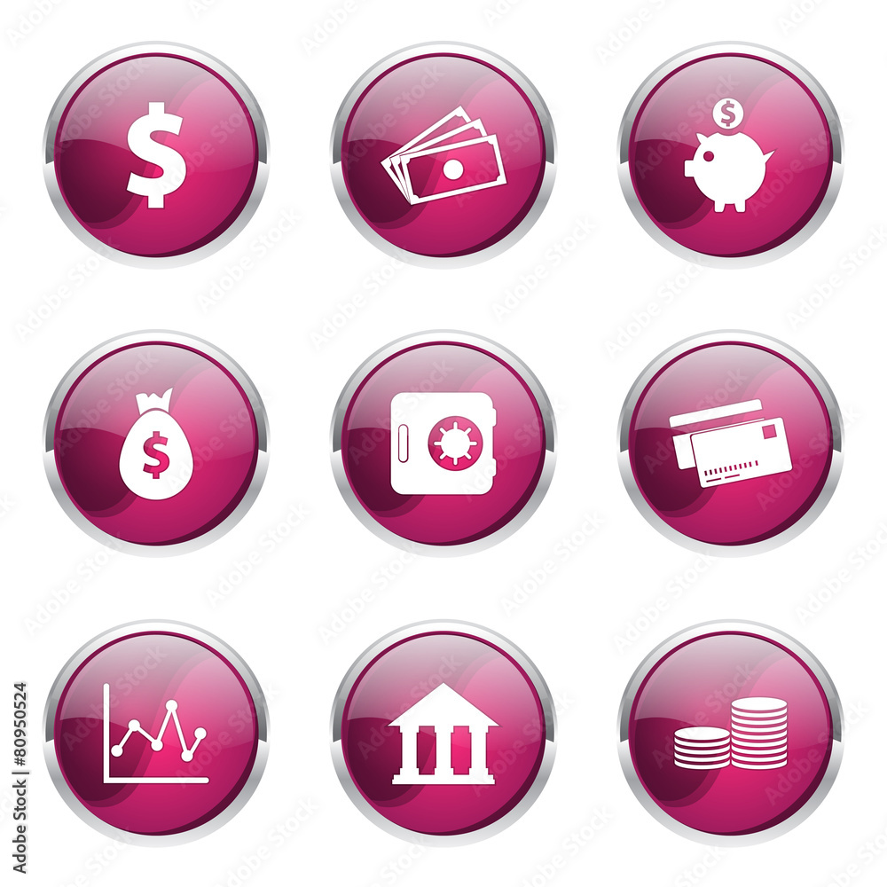Financial Banking Pink Vector Button Icon Design Set Financial Banking Pink Vector Button Icon Design Set
