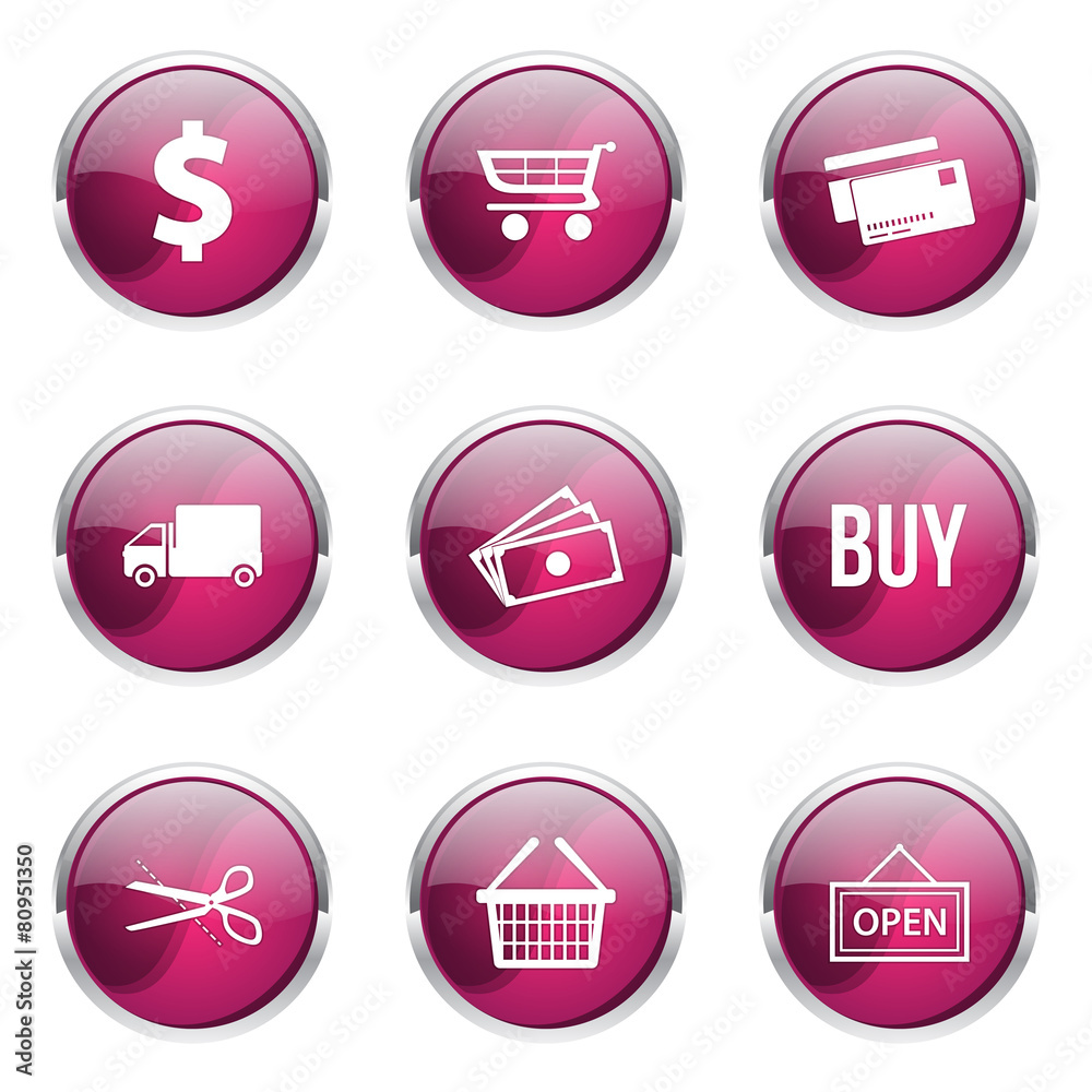Shopping Sign Pink Vector Button Icon Design Set