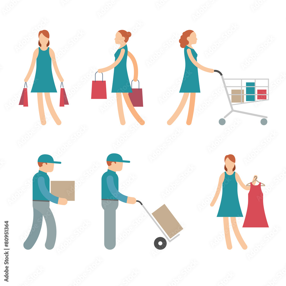 Vector Shopping Characters and employees of delivery on White Vector Shopping Characters and employees of delivery on White