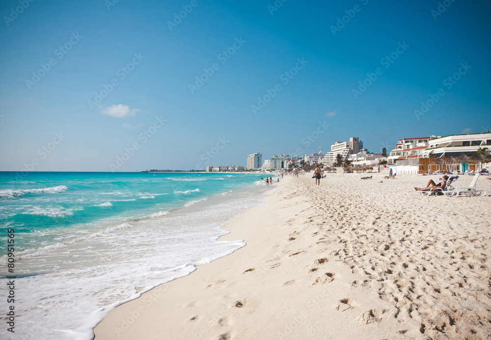 The white sand beach of Caribbean sea in Cancun Mexico
