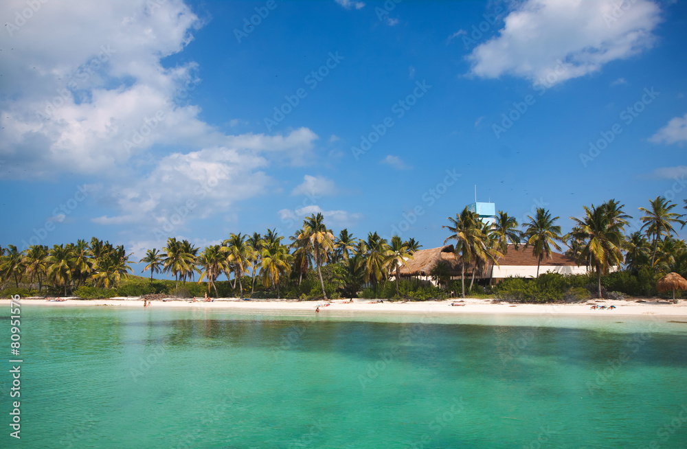 The sand beach on the Isla Contoy in Mexico