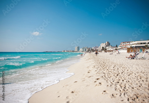 The white sand beach of Caribbean sea in Cancun Mexico
