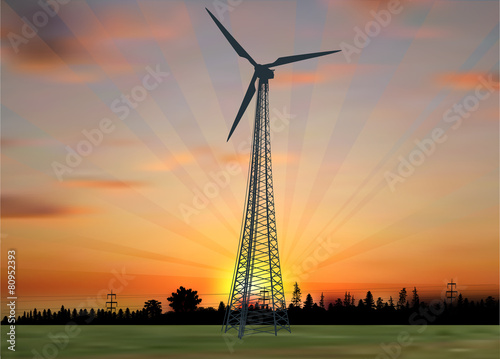wind power generator silhouette in country landscape