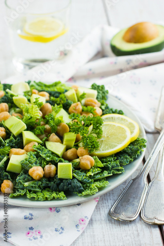 Salad with savoy cabbage  avocado and chickpeas