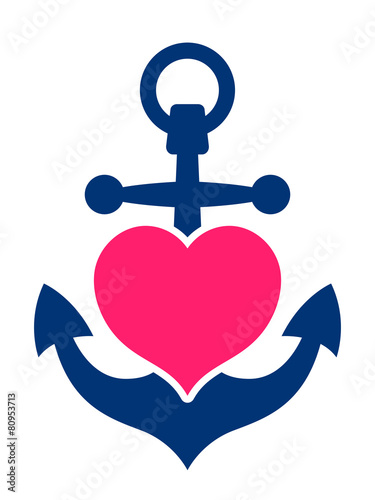 Blue marine anchor with a pink heart
