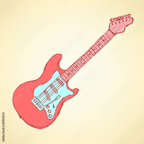 Sketch electric guitar musical instrument