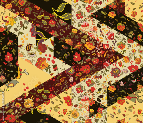 Patchwork pattern with flowers.
