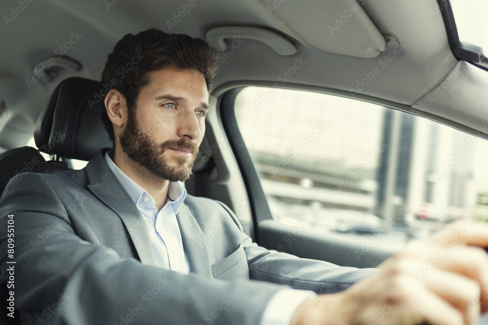 Man driving car