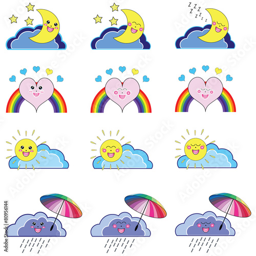 Kwaii set of weather icons
