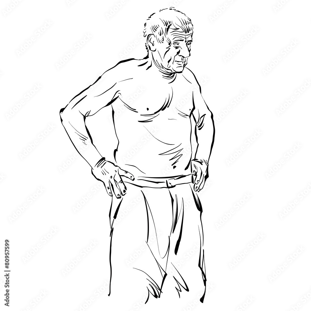 Hand drawn illustration of an old man, black and white drawing. Hand drawn illustration of an old man, black and white drawing.