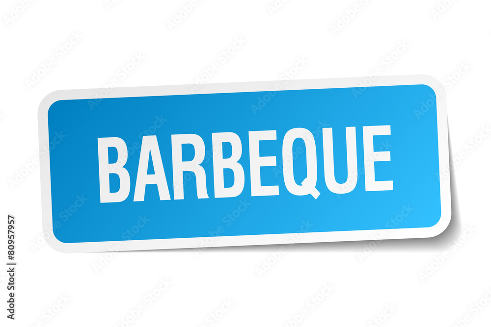 barbeque blue square sticker isolated on white barbeque blue square sticker isolated on white