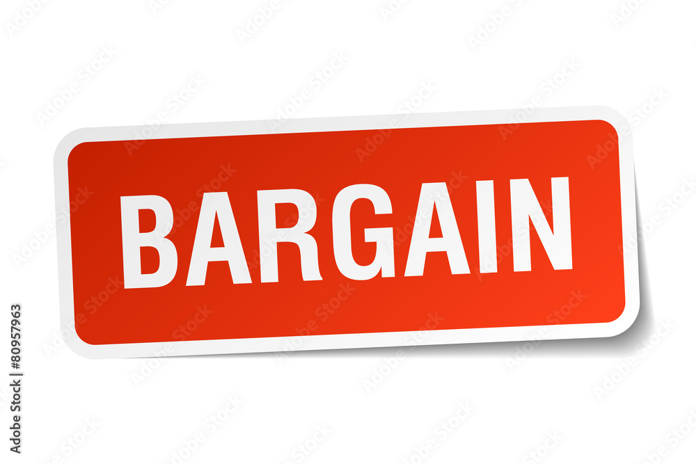 bargain red square sticker isolated on white bargain red square sticker isolated on white