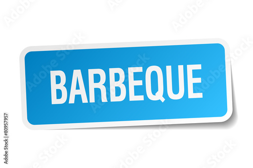 barbeque blue square sticker isolated on white