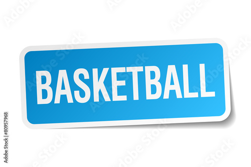 basketball blue square sticker isolated on white