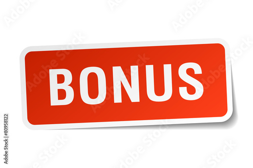bonus red square sticker isolated on white