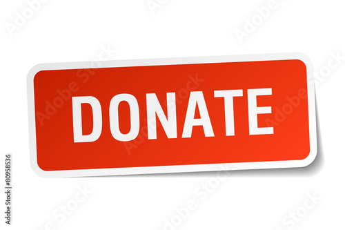 donate red square sticker isolated on white