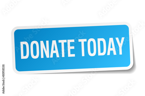 donate today blue square sticker isolated on white