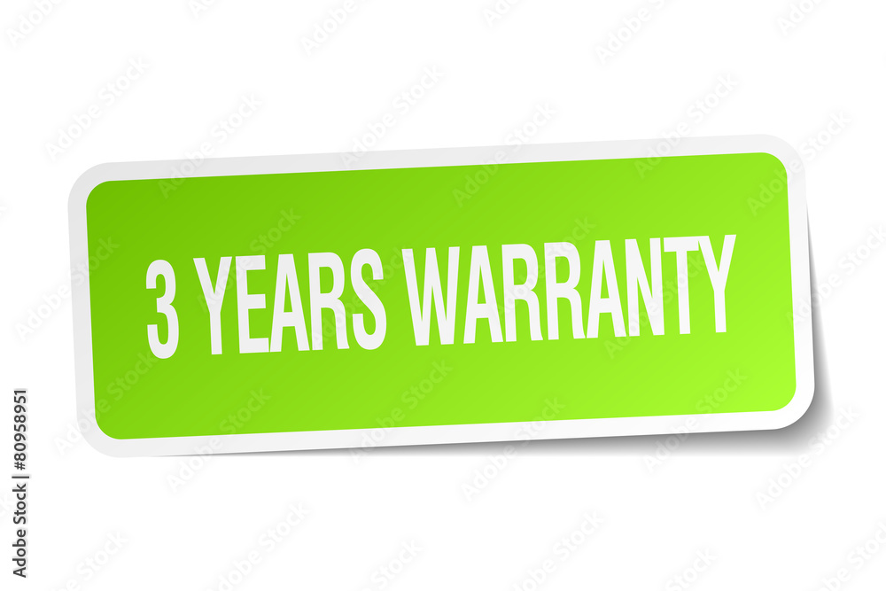 3 years warranty green square sticker on white background 3 years warranty green square sticker on white background